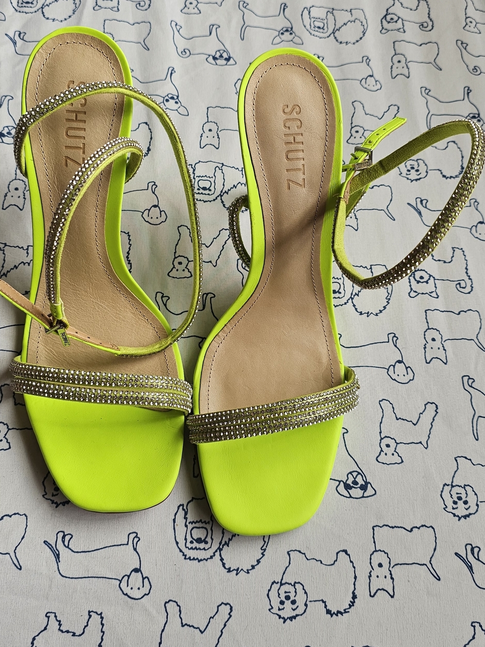 SCHUTZ Neon Yellow Crystal Strap Heeled Sandals